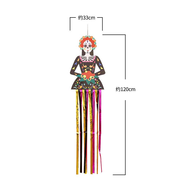 1.3m Mexico Day of the Dead Porch Sign Halloween Party Outdoor Decor Skeleton Ghost Couple Bride Groom Patio Door Hanging Flag