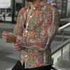 Men Collared Shirt Multicolor Vintage Paisley Diamond Floral Print Long Sleeve Button Down Top