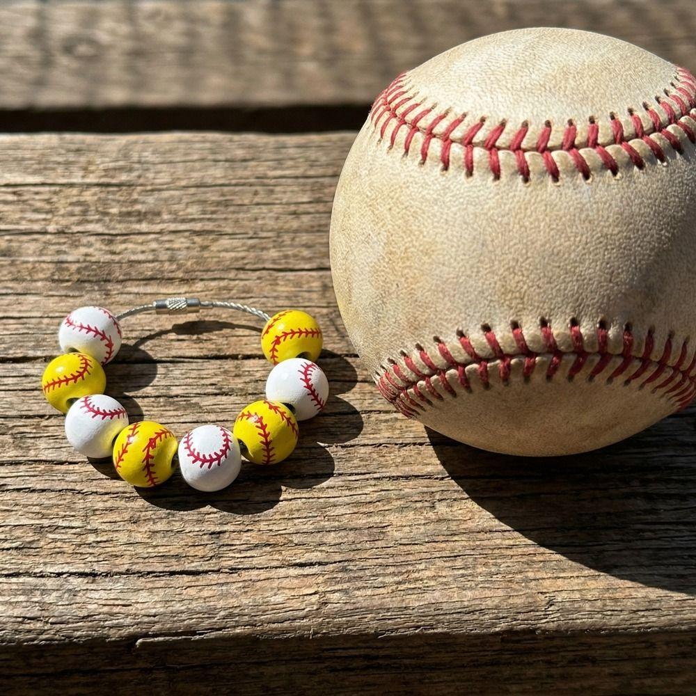Basketball Themed Baseball Bag Charm Wooden Football Key Ring Hanging Bracelet Charm  Tote Decor