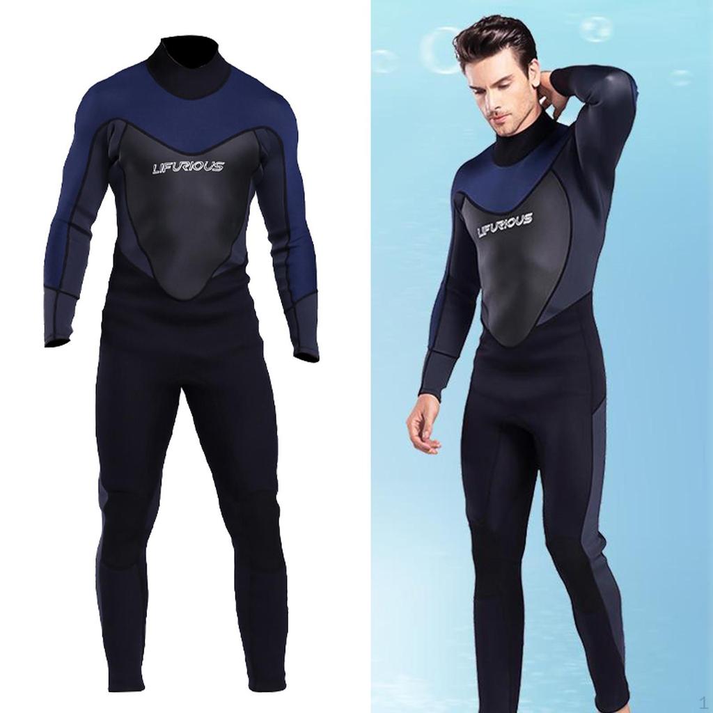 Mens Wetsuit, 3mm Neoprene Full Body Diving Suits with Back Zipper for Swimming Surfing