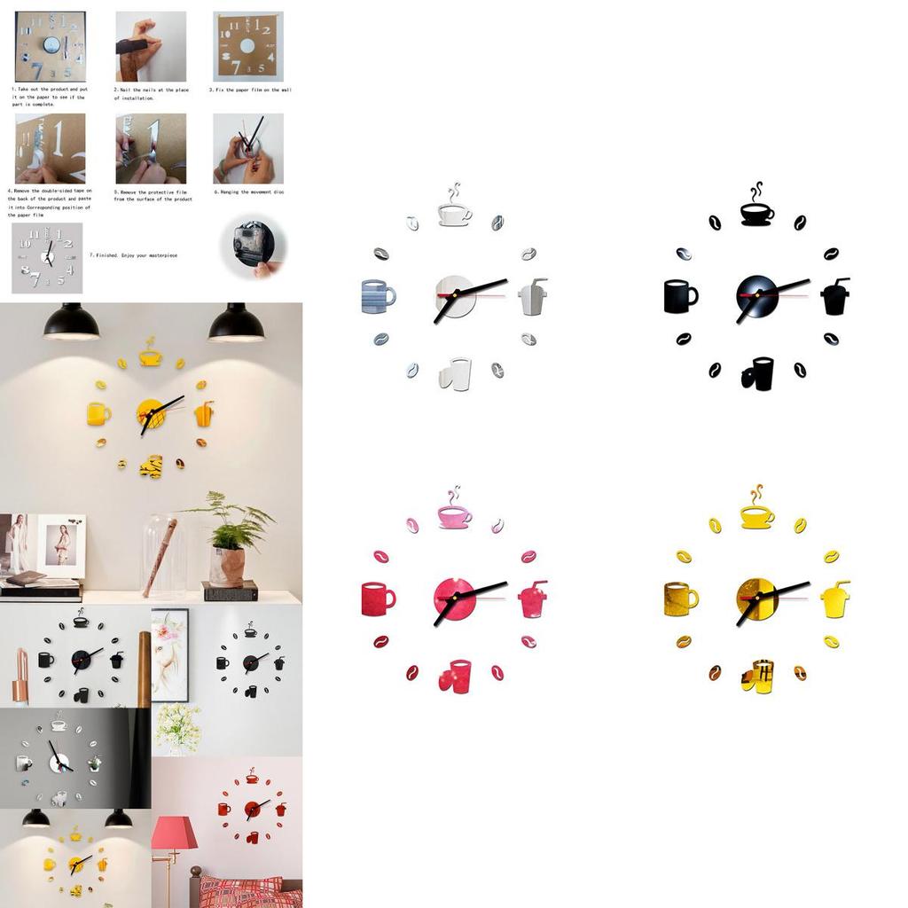 Tasse à café élégante Horloge murale 3D moderne Autocollant Pour Décoration de bar à domicile DIY Élégant