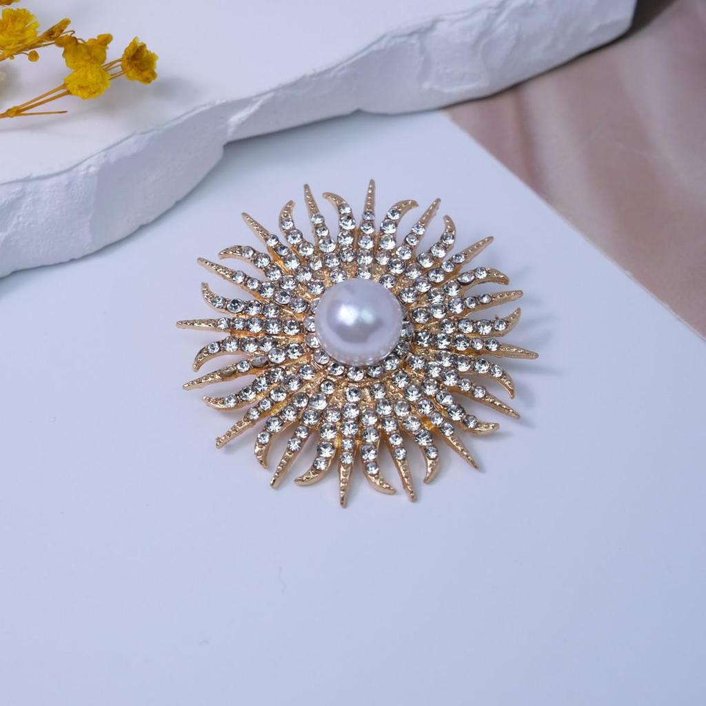 Japanisch & Koreanisch Sonnenblumen Perlen Strass Brosche Corsage – Damen Anti-Exposure Pin für Mantel/Pullover