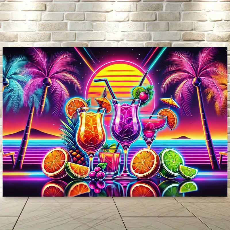 

Vibrant Bar Room Tapestry, Illuminated Liquor Bottles Background Cloth 47.2x31.5inch/120*80cm