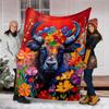 1pc Bull Flowers Outdoor Flannel Blanket, Cozy & Warm Soft Te Playful Design, Napping Camping,