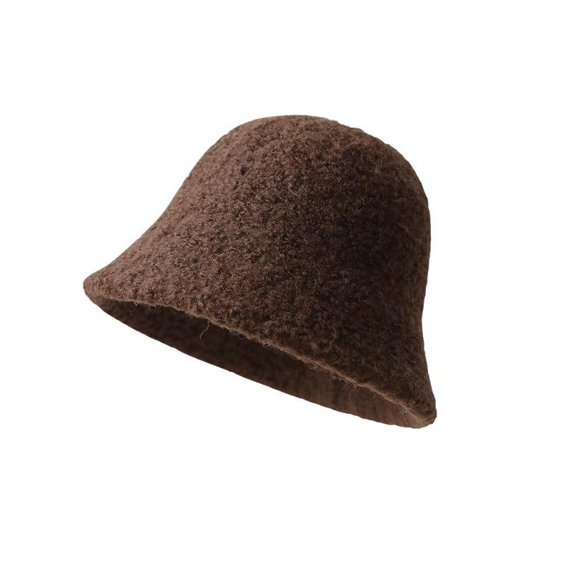 Lamb Wool Solid Color Fisherman Hat Autumn and Winter Face Showing Small Table Lamp Hat Girl Birthday Style Plain Face Covering Warm Basin Hat