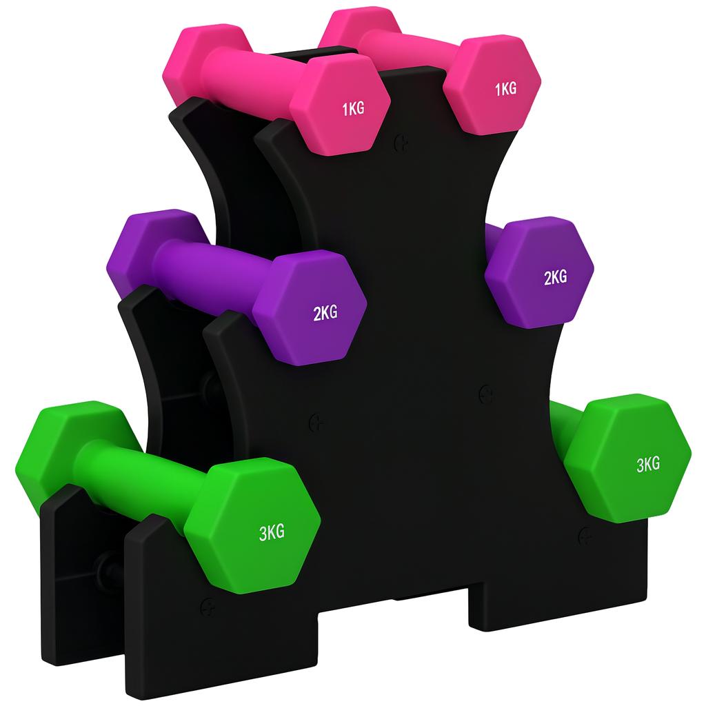2 X 1kg, 2 X 2kg, 2 X 3kg Dumbbells Set with Dumbbell Rack, Hand Weights for Home Gym Training