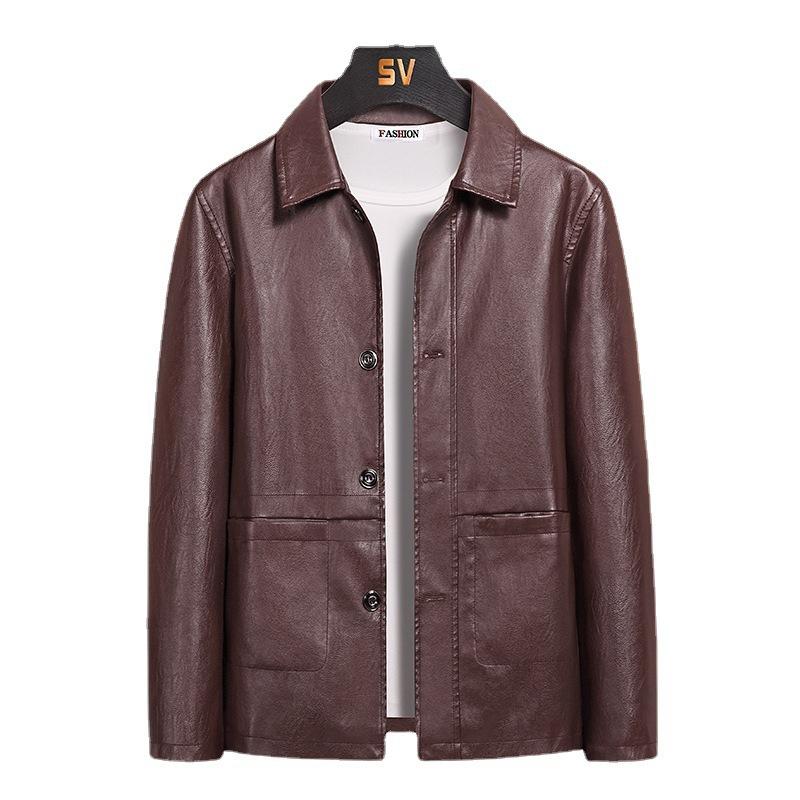 Leather Jacket Men's Spring and Autumn New Trend Ruffian Handsome Stiff Casual Slim Leather Jacket Men's Spring and Autumn Leather Jacket