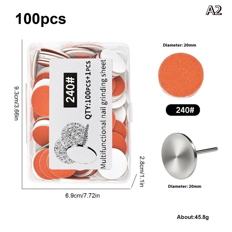 Nail Art Sanding Polish Paper Discs With Metal Nail Bearing Replaceable Self-Adhesive Sandpaper Discs Repair Manicure Pedicure