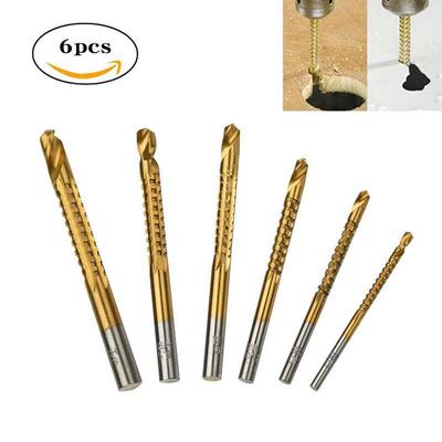 Titanium Plated Serrated Twist Drill Bit for Wood Drilling Grooves, Electric Drill with Cross-Border Round Handle