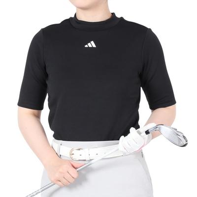 Camisa Preta Feminina Adidas Golf Golf de Manga Meia Gola Alta,