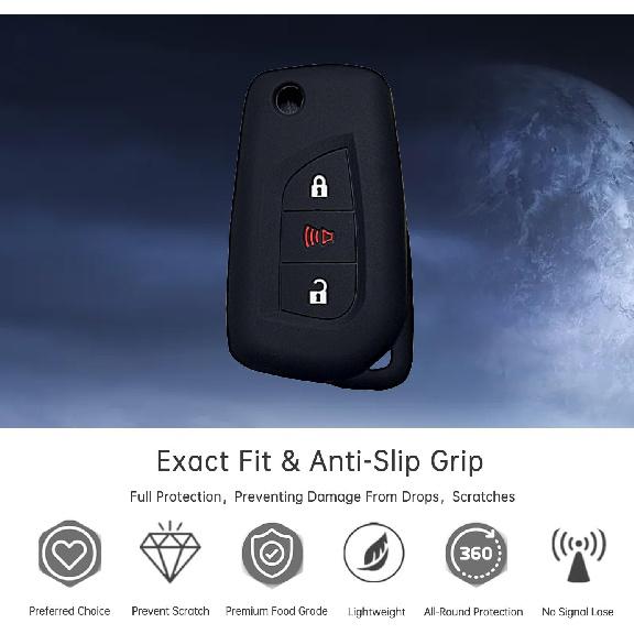 Key Fob Cover Hybrid Corolla: 3 Buttons Silicone Remote Case Protector Fit for Toyota RAV4 CHR IM Hybrid Hilux Avensis Scion iQ tC iM xB Corolla 2013