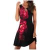Fashion Women Summer  Print Hollow Out Sleeveless Loose Mid Dresses
