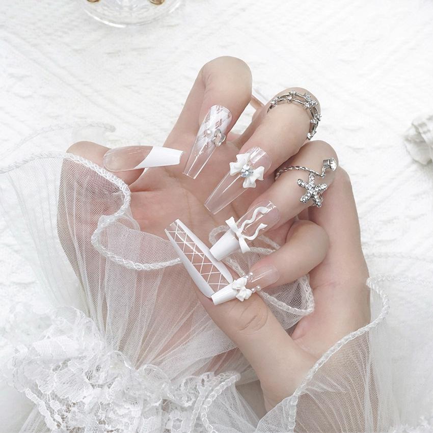 Misty Lace French Ballet Blush Nails - High-End Wearable Long Manicure Tips N5129 [Jelly Version]