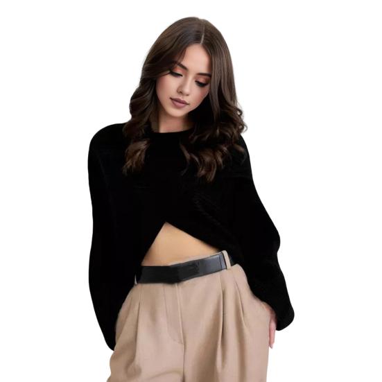 

Женский свитер с круглым вырезом, летучая мышь, длинный рукав, однотонный, свободный крой, трикотажные топы чёрный