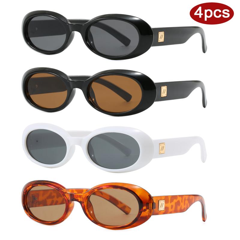 4Pcs New Women Oval Sunglasses Colorful Frame Rivet Shades UV400 Femlae Punk Style Sun Glasses Outdoor Casual Goggles Unisex