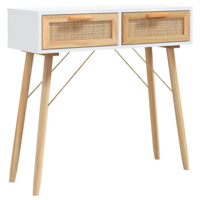 VidaXL Table console Blanc 80x30x75 cm Bois massif pin /rotin naturel 345624