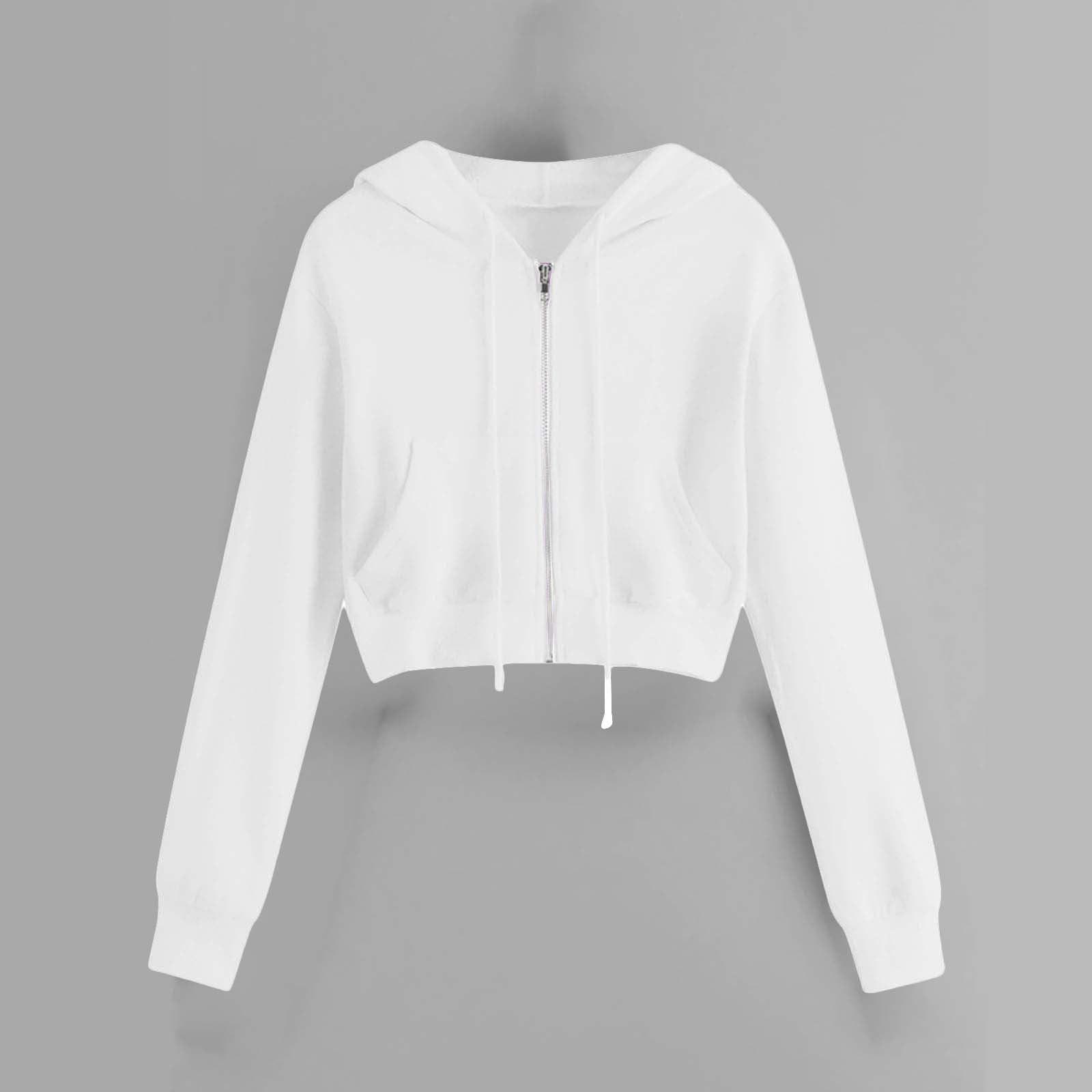 

Укороченные толстовки с капюшоном на молнии для женщин Куртки Верхняя часть Толстовка с капюшоном на завязках Наряды Топы XXL белый