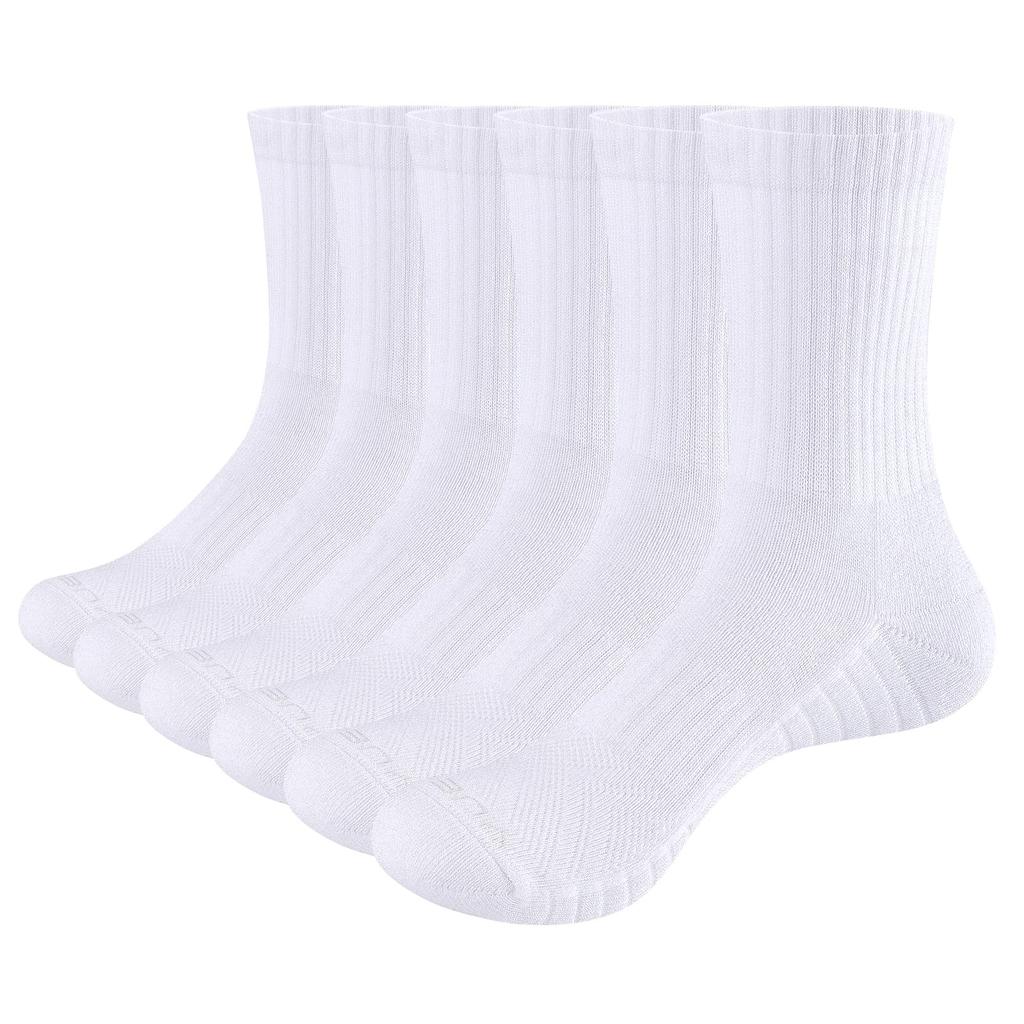 YUEDGE White Cotton Cushioned Crew Thick and Warm for and Sizes 6 Pairs Men's Socks, Winter, Hiking, Work, 25-27cm,