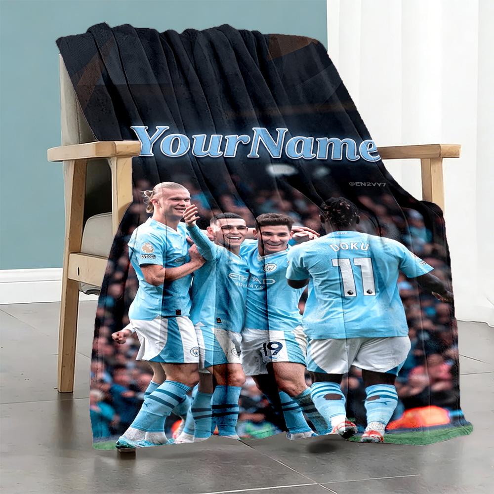 Manchester City Customize Text Blanket Gift Customizable Blanket Warmthful Decor Perfect for Nap Seaside Home Decor Chair Four Seasons Multipurpose