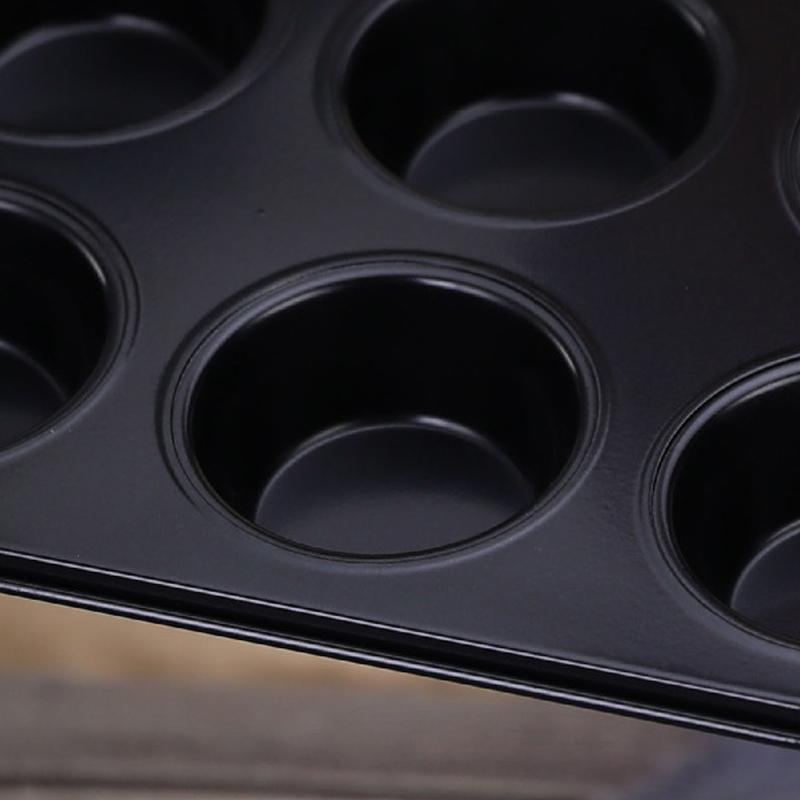 1PC Carbon Steel Non Stick Cupcake Pan Black Quick Release Muffin Tins Tray for Home Baking and Kitchen Use