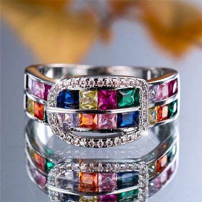 Luxury Female Small Rainbow Zircon Stone Finger Ring Vintage  Color Wedding Band Bridal Jewelry For Women