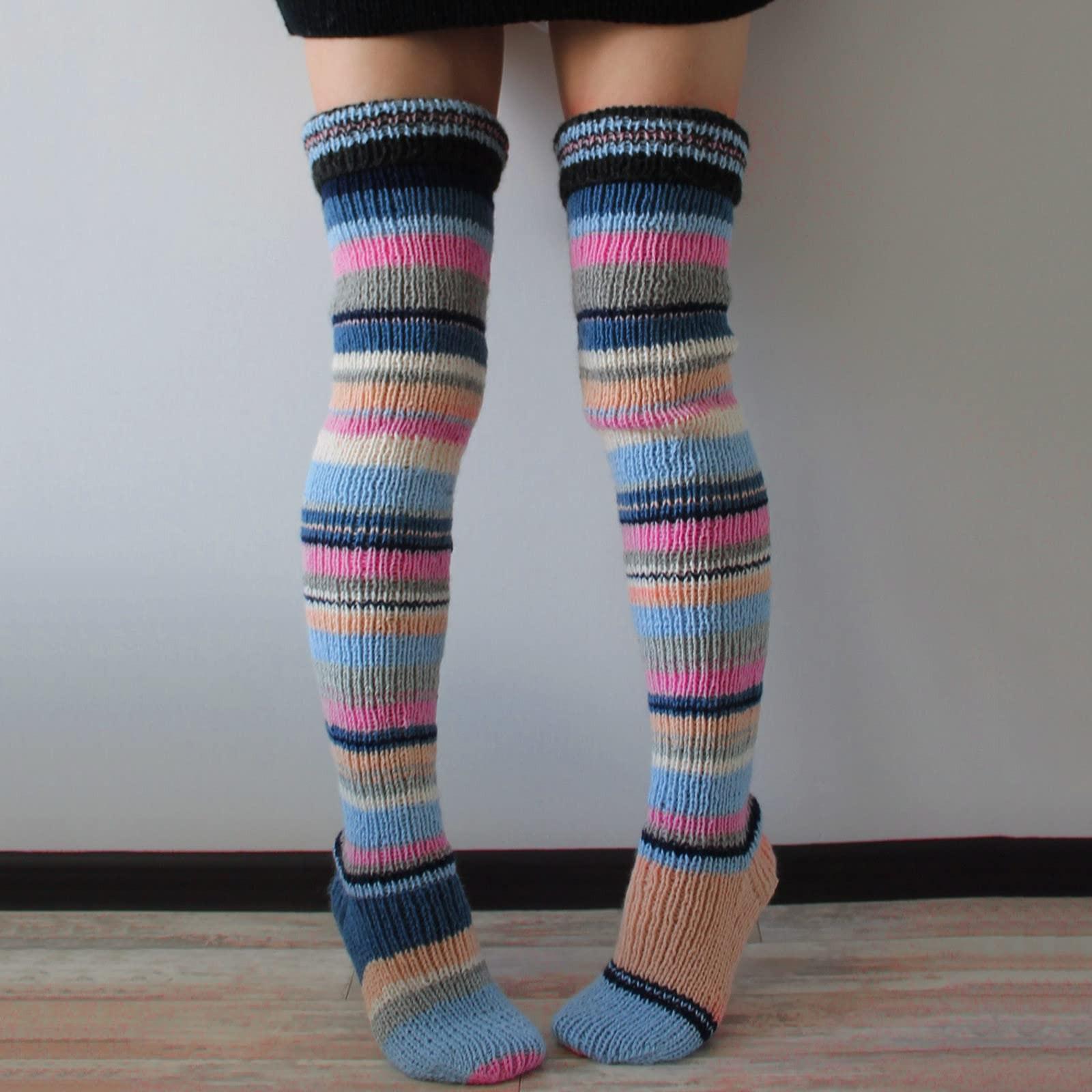

Женские носки до бедра, гетры, носки для девочек, теплые носки выше колена, рождественские вязаные носки с косичками One Size розовый