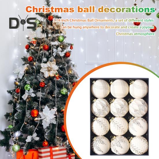 12Pcs Christmas Ball Ornaments Shatterproof Plastic Xmas Tree Hanging Baubles for Holiday Party Wedding Decoration