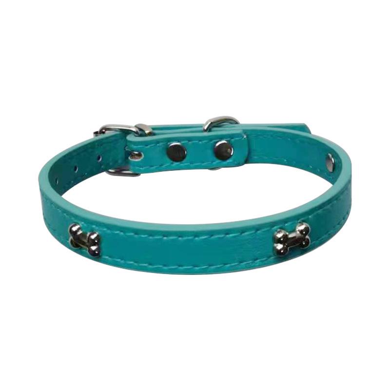 PU Leer Honden Halsband met Roestvrij Staal Bot Accent voor Kleine en Middelgrote Honden - Leash Compatibel