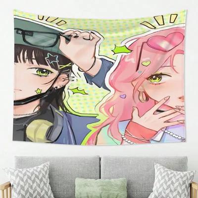 Cool Anime Girls Tapestry Y2K Aesthetic Wall Hanging Kawaii Tapestries for Bedroom Living Room Decor
