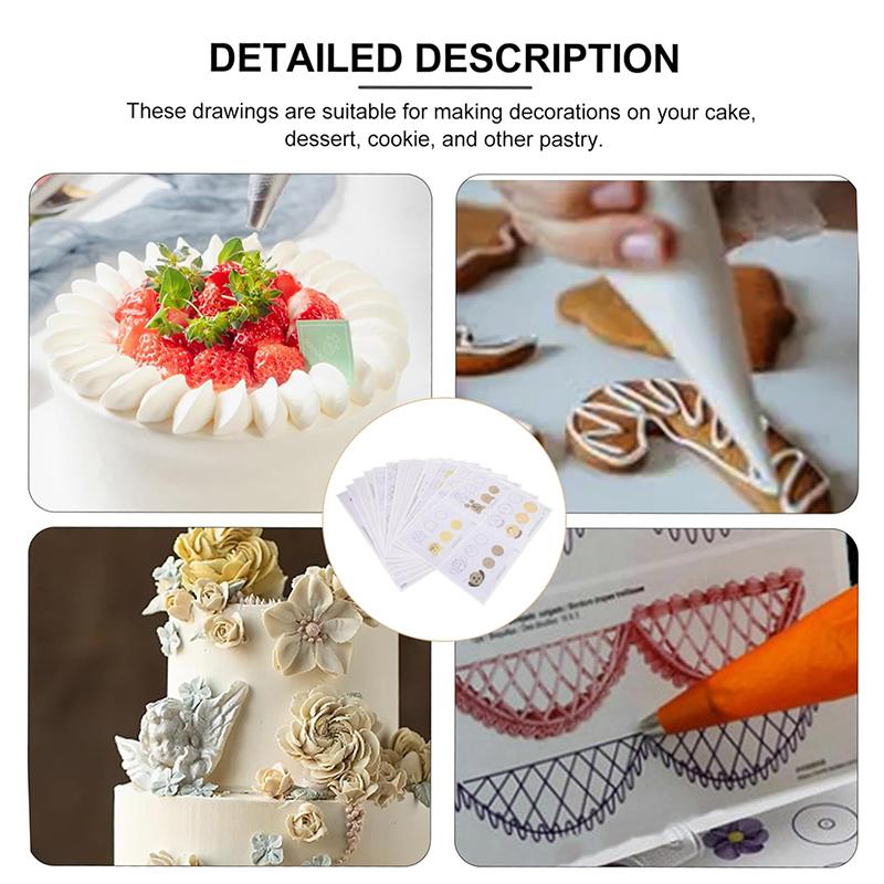 27Pcs/14Sheets Cake Icing Piping Diy Practice Drawing Board Template Paper Decor Practice Template Paste Fondant Decorating