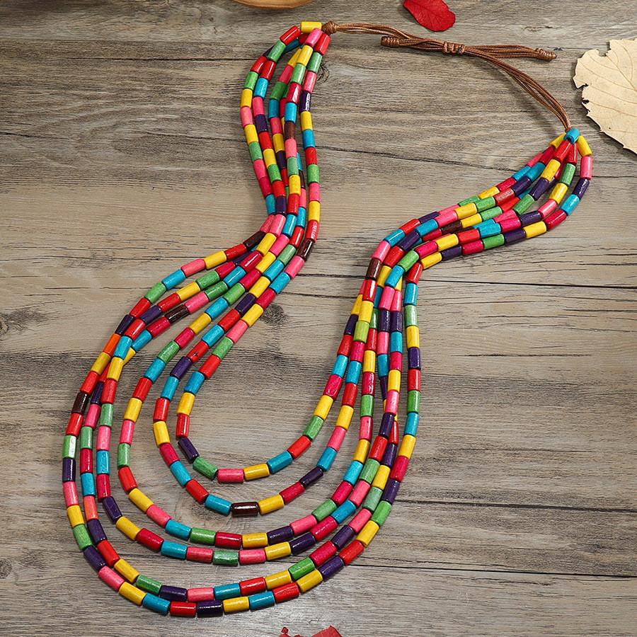 

Bohemian Wooden Multilayer Necklace For Women With Geometric Design And Handmade Craftsmanship