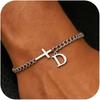 Men Cross Cuban Chain Bracelets for Men Initial A-Z Faith Cross Bracelets, Stainless Steel Initial Bracelet Religious Jewelry