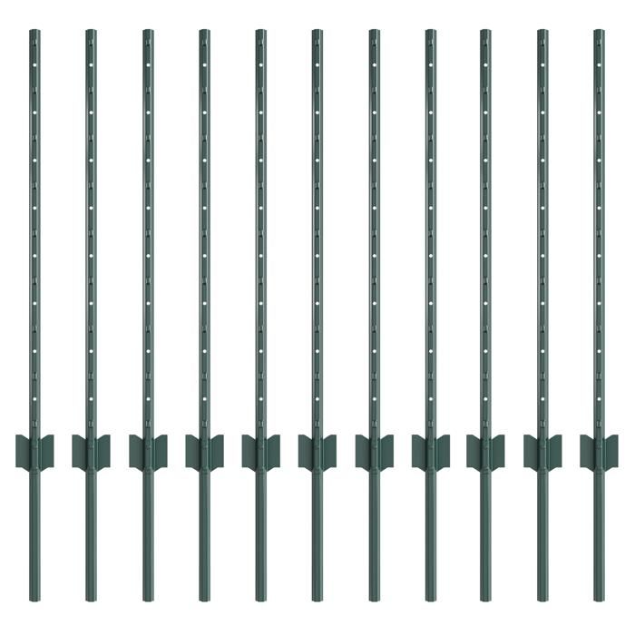 VidaXL Poteaux de clôture 11 pcs U-Channel Vert 80 cm Acier 42006263