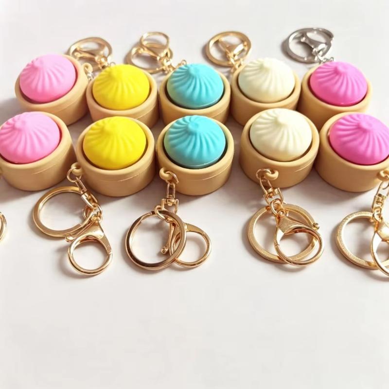 Cute Steamed Bun Press Keychain Realistic Dimsum Design Stress Relief Fidget Toy For Office School For Adult And Kids