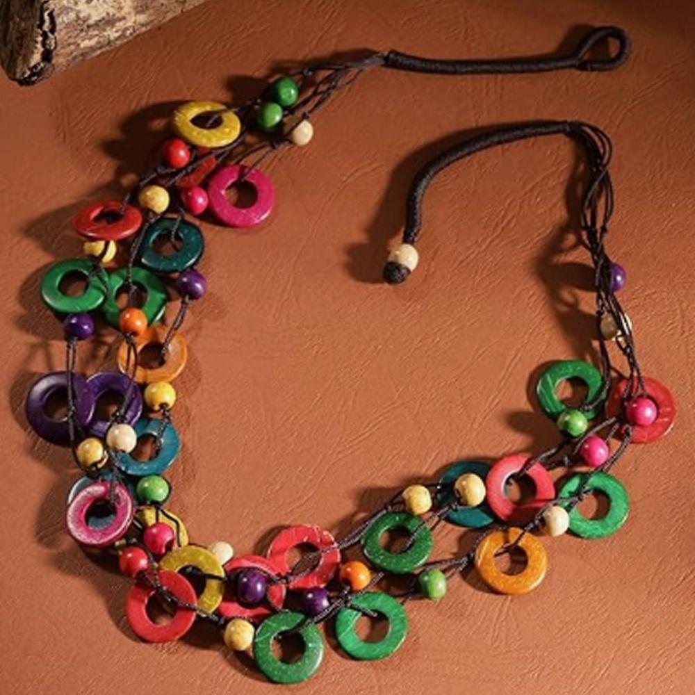 Coconut Shell Long Beaded Colorful Irregular Beaded Vintage Coated Reflective Glass Beads Chunky Costume Jewelry for Women