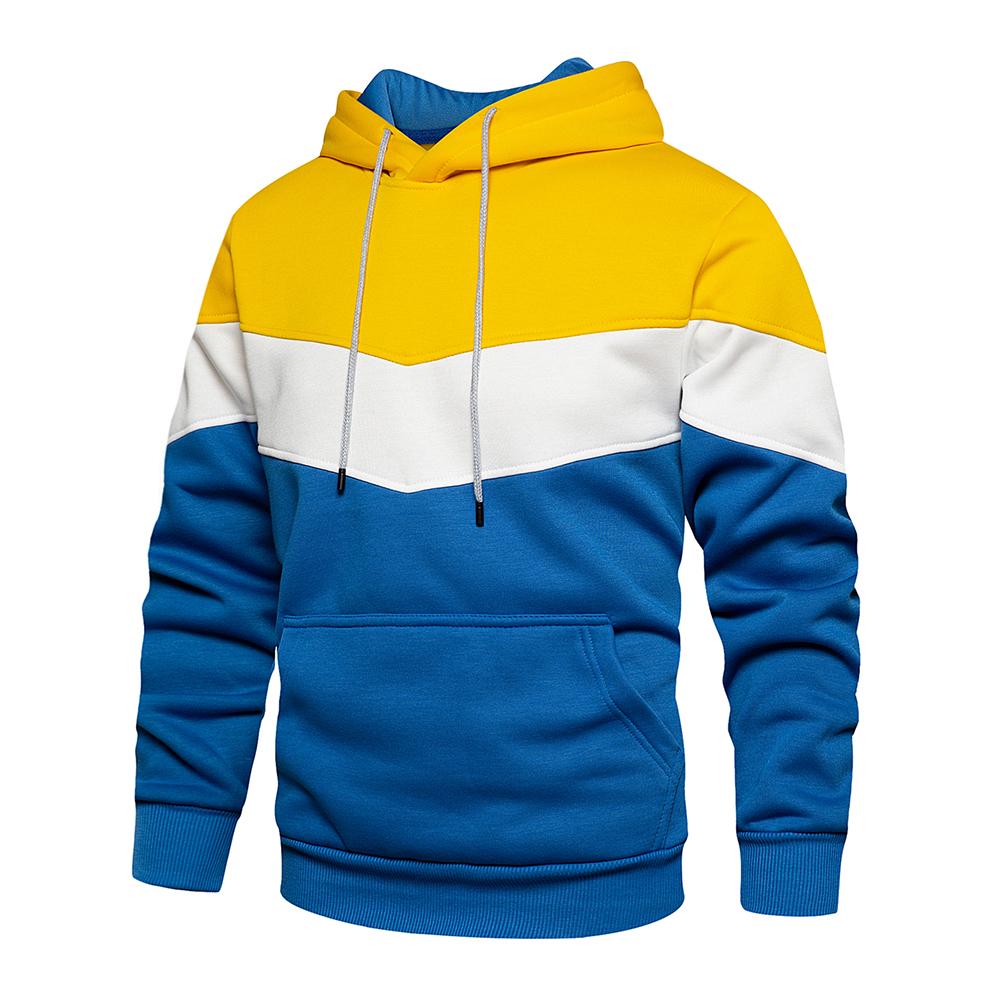 Men's Patchwork Hooded Sweatshirt Hoodies Clothing Casual Loose Warm Streetwear Male Fashion Autumn Winter Sports Outwear