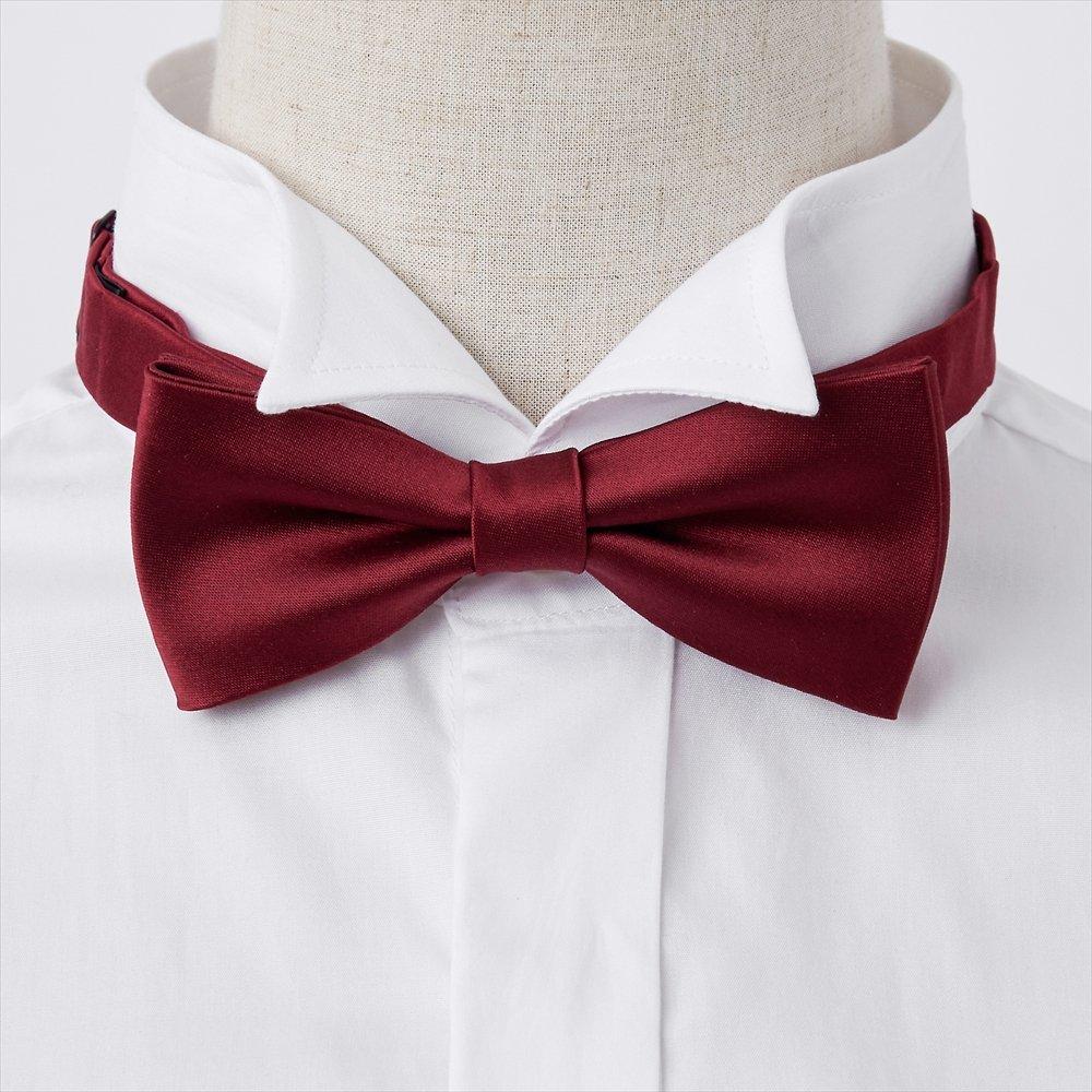 [Ojie] Bow Tie, 100% Silk, Satin, Solid Color, Made in Japan, Formal, Wedding, Reception, After-Party, Party, Casual, Wine Red
