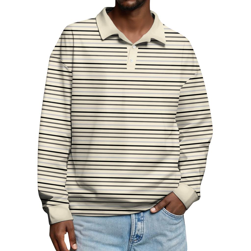 Pánské ležérní pruhované topy s dlouhým rukávem a zapínáním na knoflíky