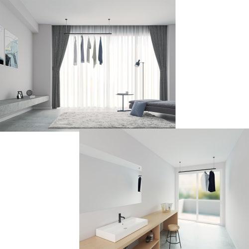 Kawaguchi Giken Hosclean Indoor Clothes Drying Pole Set, Standard Size, QL Type, Black, QSC-15-BK (1 QL-15-BK + 2 SPC-BK)