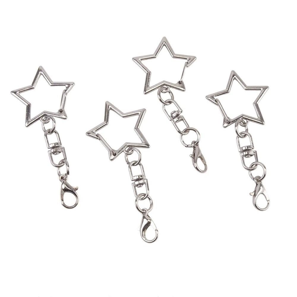 10pcs New Zinc Alloy Star Keyring Pendant Hollow Design DIY Crafts Key Chain Key Ring Hanging Buckle Multi-purpose Lobster Clasp