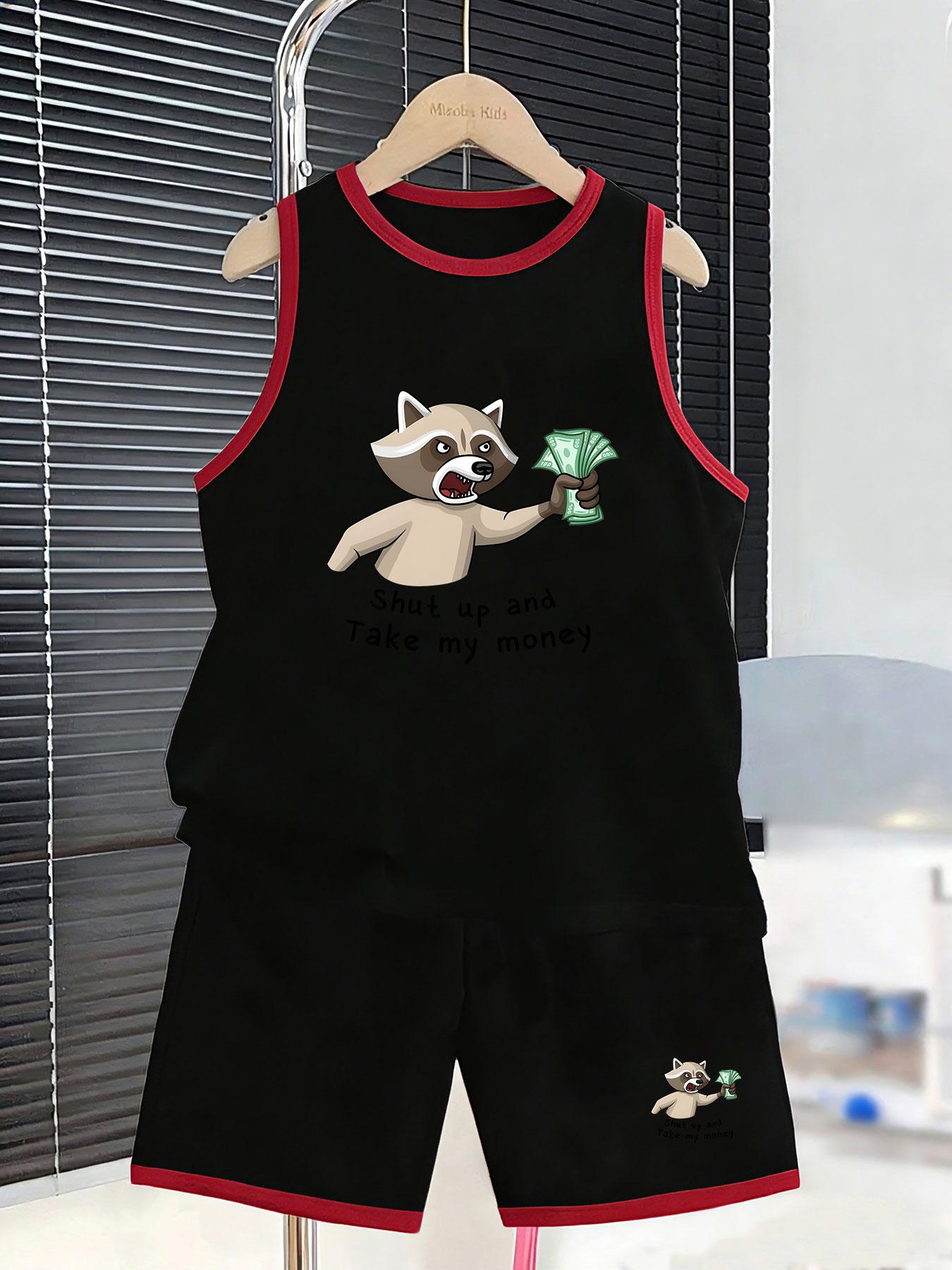 

Boys’ funny raccoon set. Lively prints, breathable fabric, loose fit for playful summer daily wear. 2-3Y чёрный