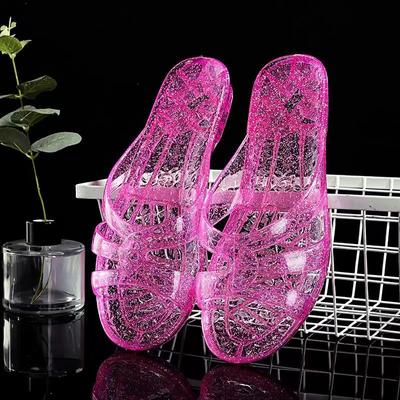 2024 Ny Ankomst Mote Slides Dame Jelly Flats Sko Gjennomsiktige Sandaler Sklisikker Rund Dame Fritid Sklisikker Dame Sandal