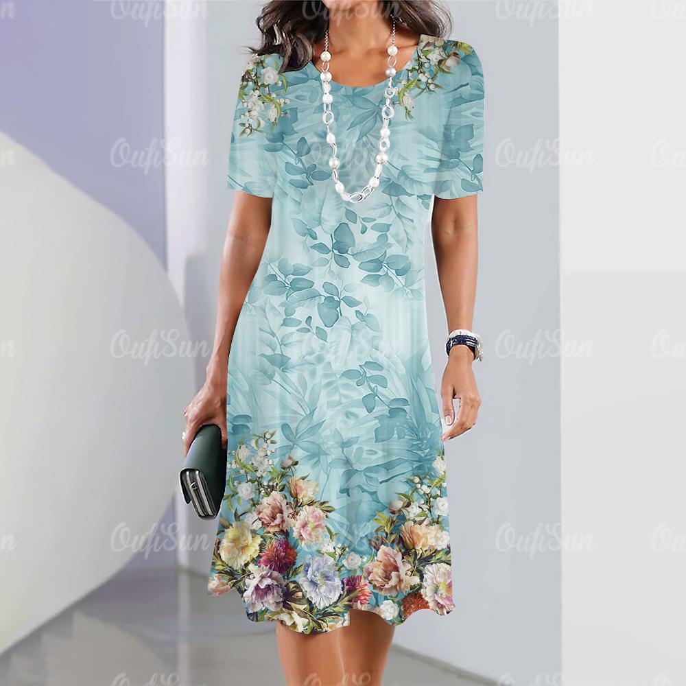 Women's Dresses 2024 Summer Women's Dresses Vintage Printing Travel Party Dresses Elegant Casual Loose Short Sleeve Blouse Y2k