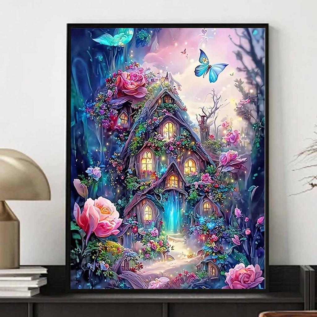 Diamond Painting Set DIY 5D Full Diamond Fantasy Rose Garden House Crafts for Home Wall Decoration