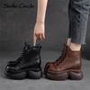 Bottines en cuir véritable pour femmes, bottines à plateforme avec fermeture éclair latérale, à la mode, à fond épais