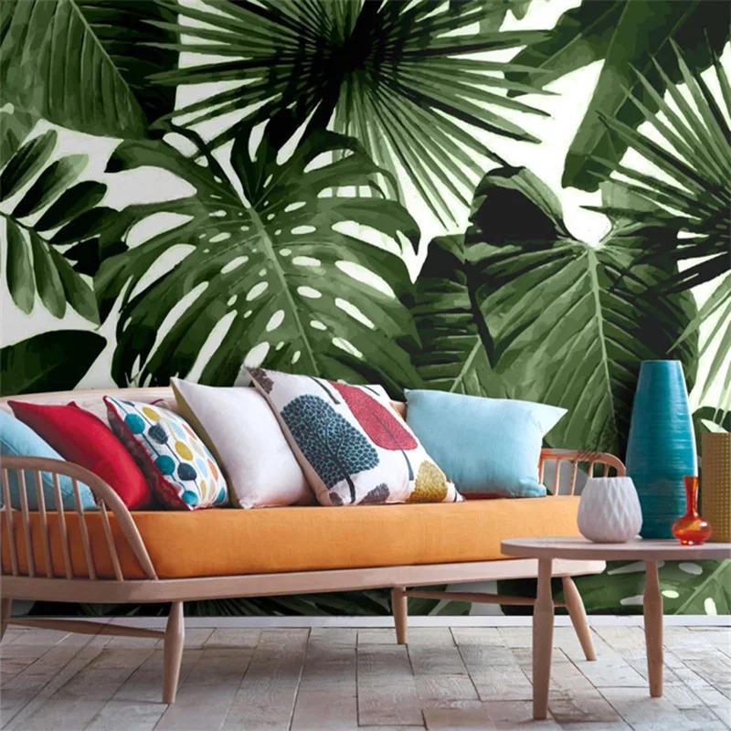 Retro Tropical Rain Forest Wallpaper Palm Banana Leaves 3d Wall Mural Cafe Restaurant Theme Hotel Backdrop Murals