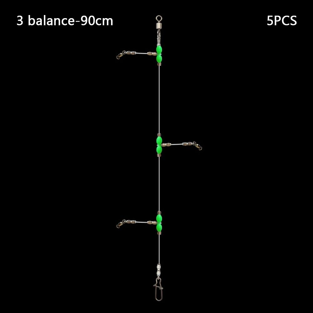 5PCS Night Glow Fishing Leader Line Sea Fishing Balance with Swivels Snaps Fishing Wire Leader 360Degree Rotating Fishing Tackle