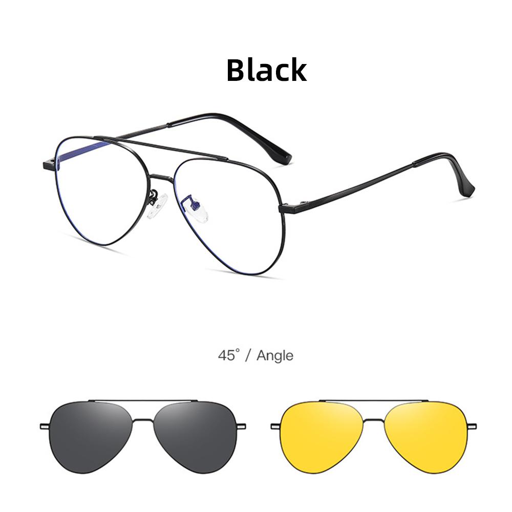 VIVIBEE Aviation Magnetic Polarized Clip On Sunglasses Pilot Men Night Vision Eyeglasses Frame UV400 Women Sunshade чёрный