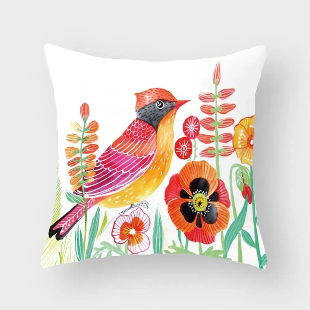 New Cute Animal Bird Flower Pillow Case Sofa Bedroom Living Room Seat Car Cushion Cover Home Decoration Pillowcase 45*45Cm