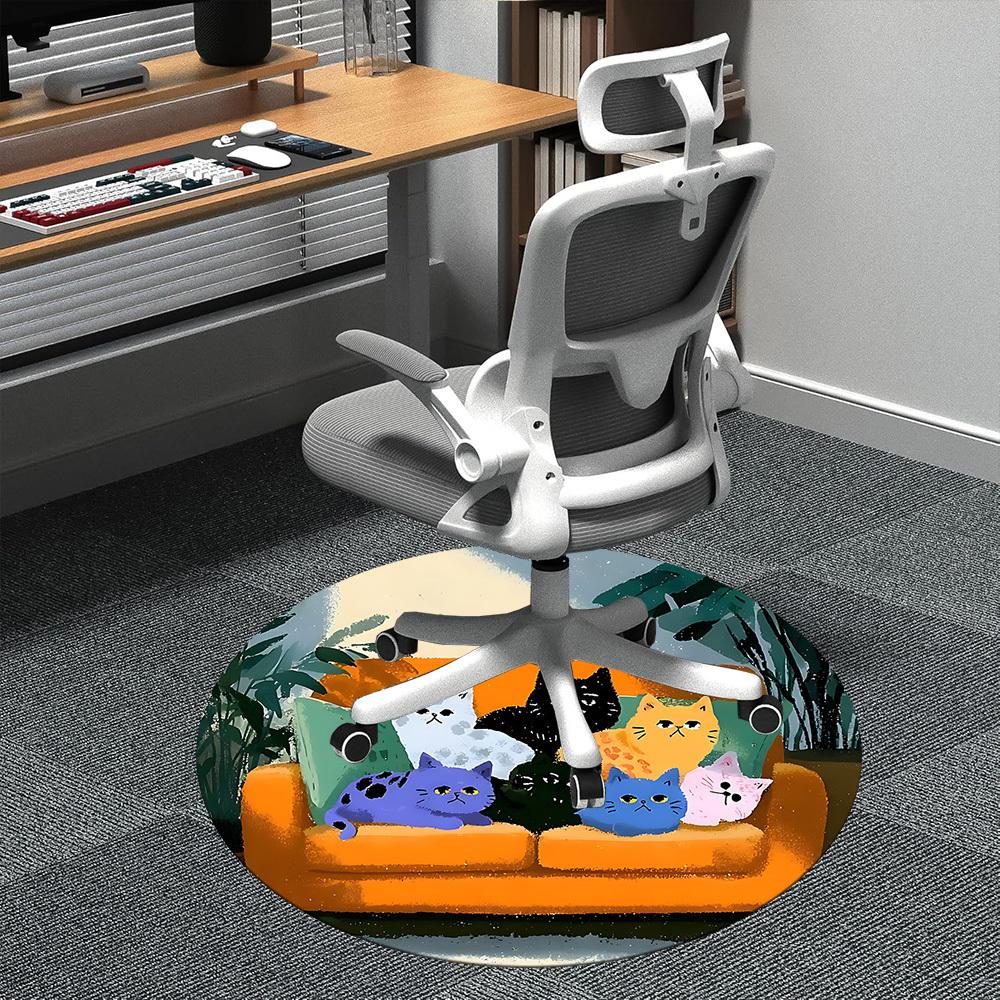 

1PC Cat Family Office Round Area Rug, Mat Suitable ForOffice, Under Office Chairs Bedroom Living Room Home Decor, Room Deco 80cm